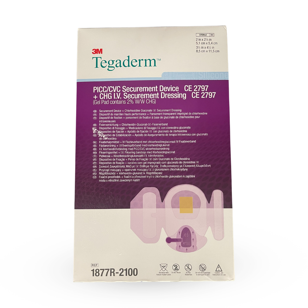 3M Tegaderm PICC / CVC Securement Device + CHG I.V. Securement Dressing 1877R-2100, 8.5x11.5cm - Box of 20