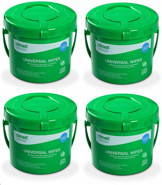 Clinell Universal Sanitising Wipes, All surfaces & Safe on Hands, 25cm x 25cm Bucket of 225 - CWBUC225AUS - 4 Buckets/ctn