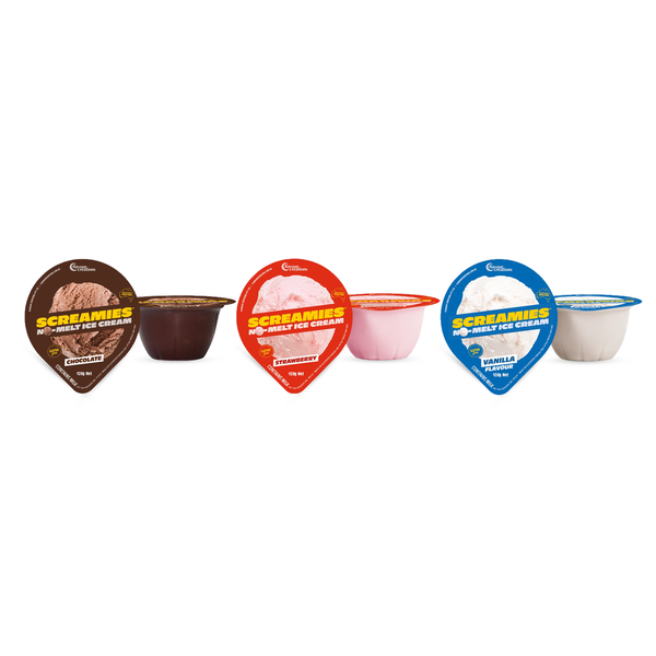 Flavour Creations Screamies No Melt Ice Cream 120gm Cup, Box of 36 - All Flavours