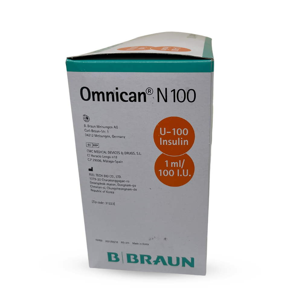 B. Braun Omnican Single-Use Insulin Syringes With Integrated Needle, Box of 100 - All Sizes