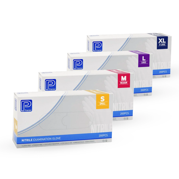 Premier Nitrile Examination Gloves Blue Powder Free, Box of 200 - All Sizes