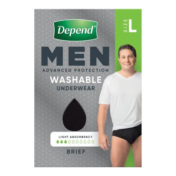 Depend Washable Underwear Brief Male 100ml Black - All Sizes