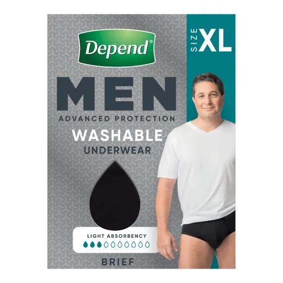 Depend Washable Underwear Brief Male 100ml Black - All Sizes