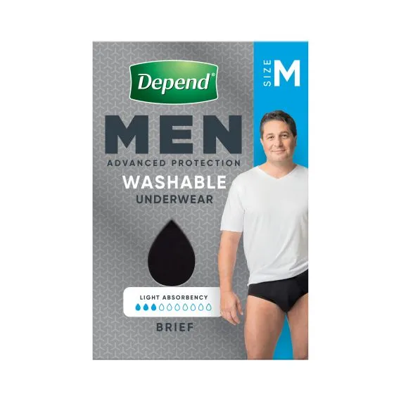 Depend Washable Underwear Brief Male 100ml Black - All Sizes