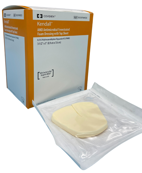 Covidien Kendall AMD Antimicrobial Foam Fenestrated With TopSheet 8.8cmx7.5cm (55535PAMDX)
