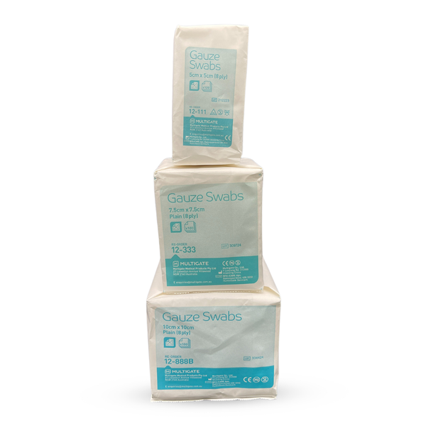 Multigate Gauze Swab White Non-Sterile (5cm x 5cm - 7.5cm x 7.5cm - 10cm x 10cm) - Pack of  100