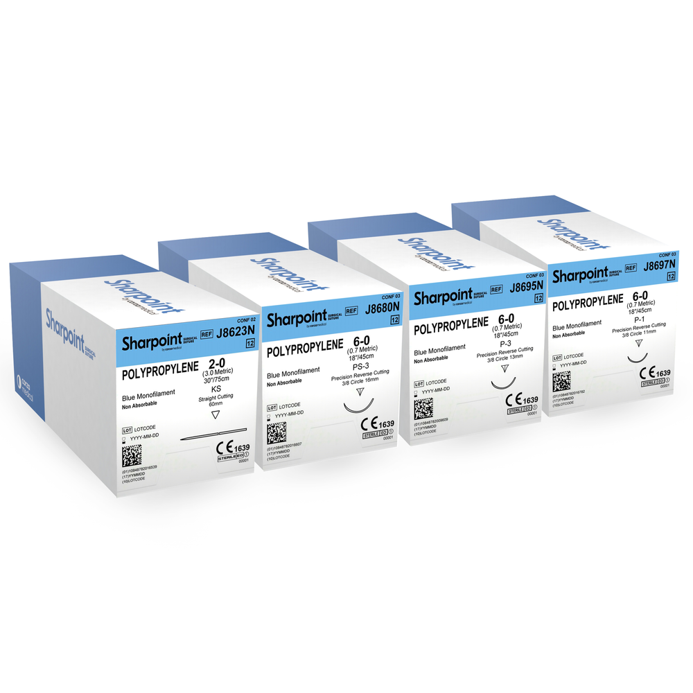 Sutures Polypropylene Sharpoint Blue Box of 12 - All Sizes