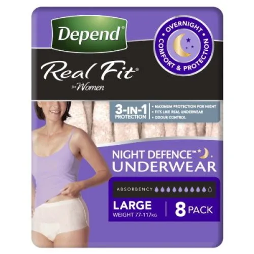 Depend Real Fit Night Defence Pants Large 97 162cm 1300ml - All Models