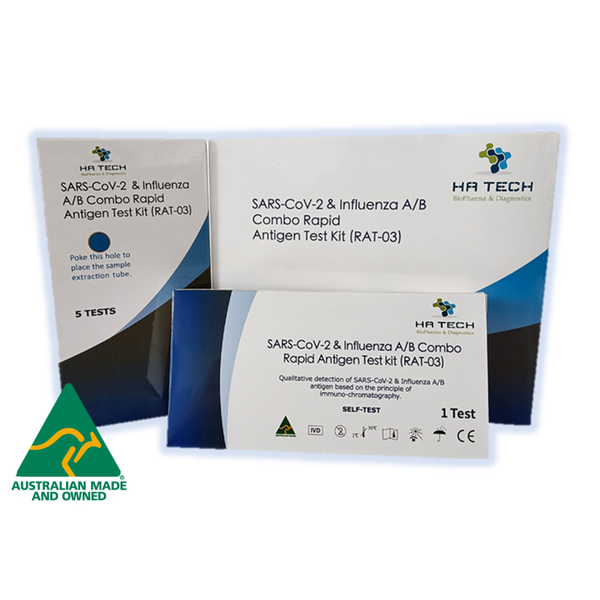 SARS-CoV-2 & Influenza A/B Combo Rapid Antigen Test Kit, RAT, COVID-19 Nasal Swap, Home test, Australian Made (RAT-03)
