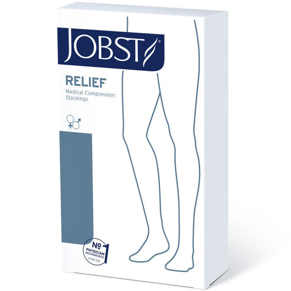 JOBST Relief Thigh High Open Toe Silicone Band 20-30mmHg Black, 1Pair - All Sizes