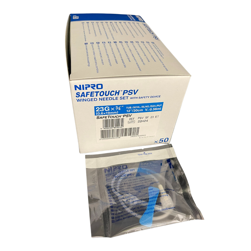 Nipro Safetouch Winged Needle Set With 30cm Tube, 23G , 25G - Box of 50