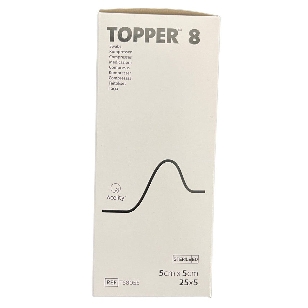 Topper 8 Gauze Non-Woven (8Ply) 5cm x 5cm Sterile (TS8055) 5/pkt - Pack of 25