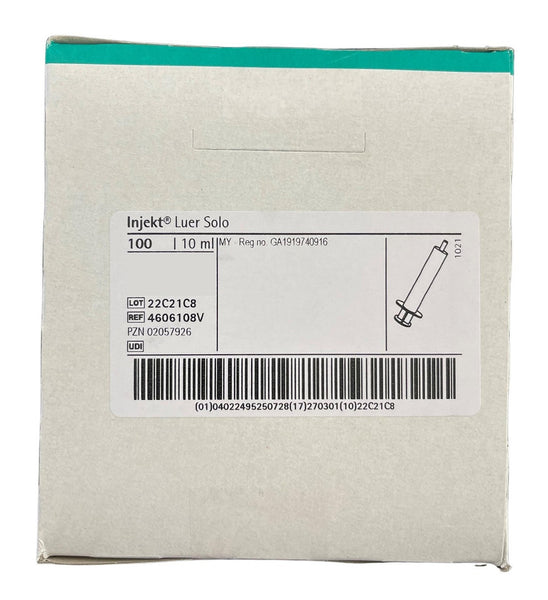 B. Braun Injekt Luer Solo 2-Piece Single-Use Syringe Green plunger, Box of 100 - All Sizes