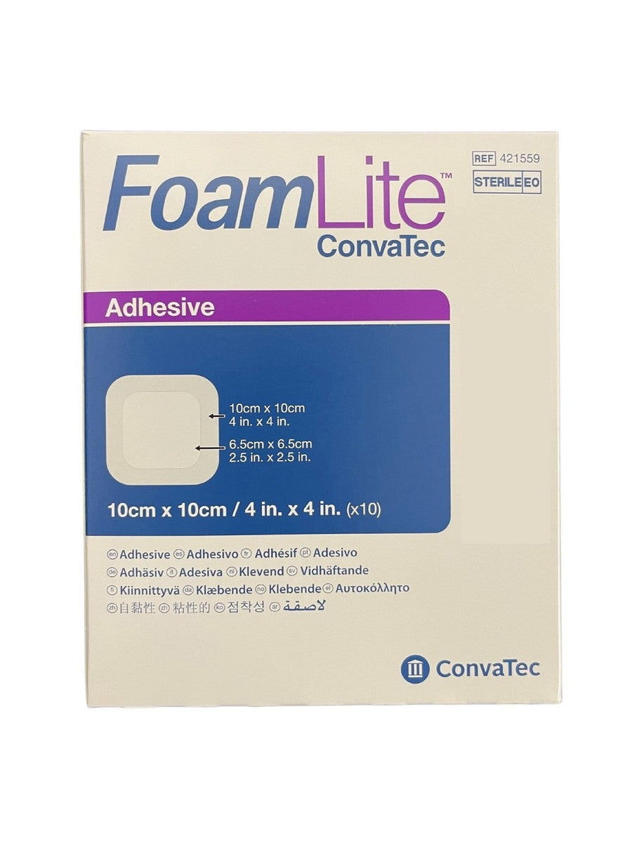 ConvaTec Foam Lite Adhesive 10cm x 10cm 421599 All Packaging