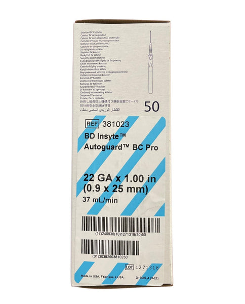 BD Insyte IV Catheter Autoguard Blood Control Non-Winged 22G x 1