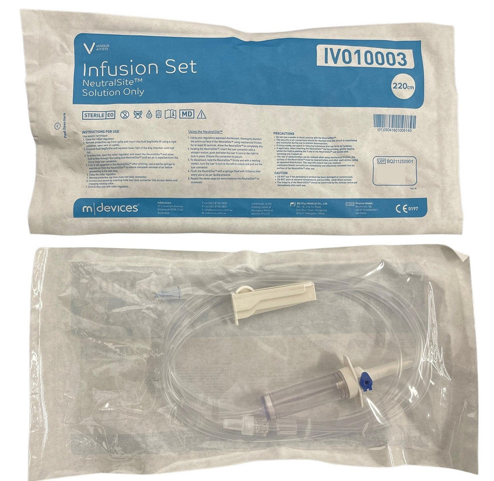 MDevices Infusion Set 220cm with 15um Filter Vented Chamber Giving