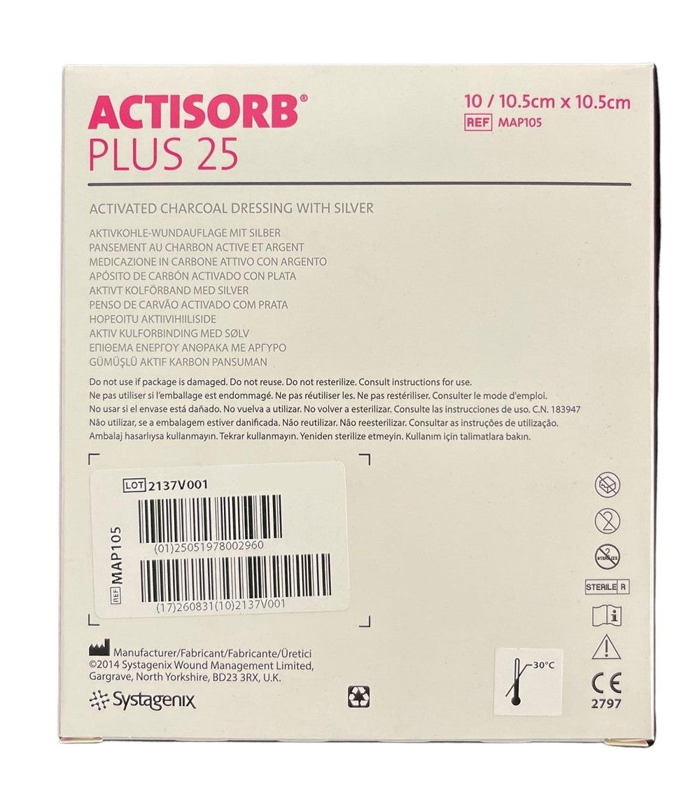 Actisorb + 25 Dressing 10.5Cmx10.5Cm Map105 10Pcs