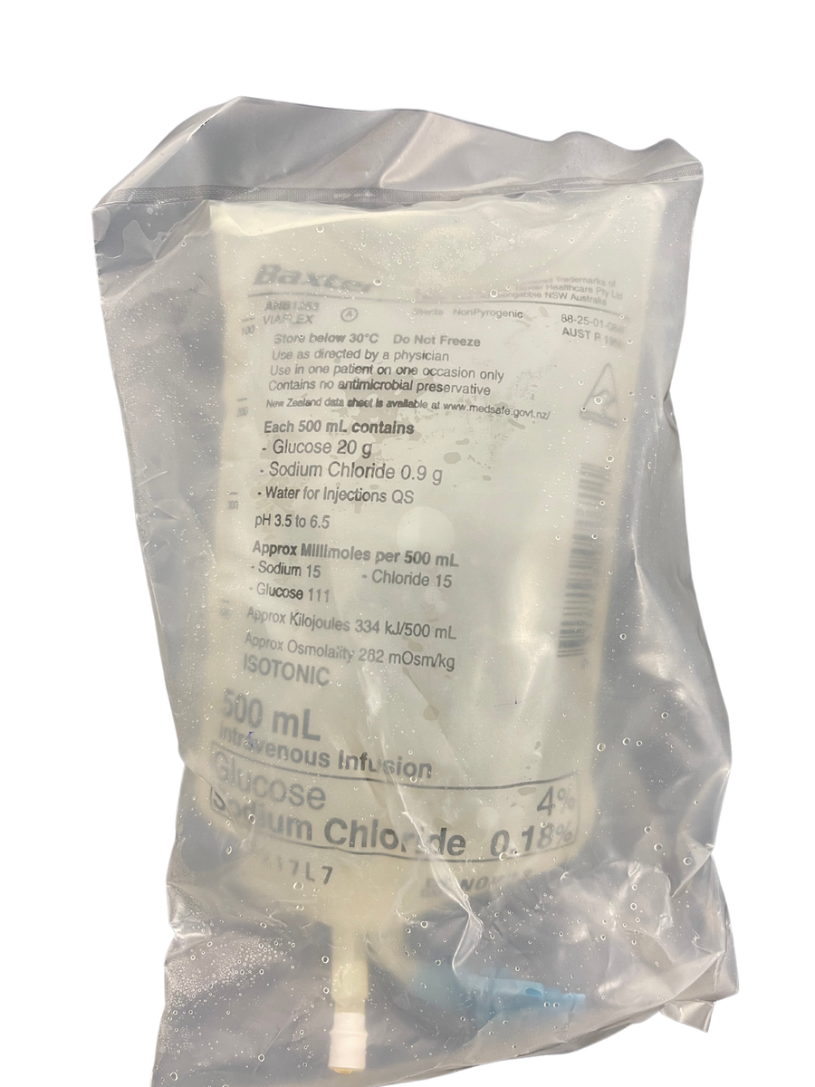 Baxter Intravenous IV Solution Glucose 4% Saline 18% 500ml AHB1253