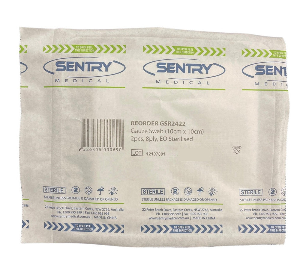 Sentry Gauze Swabs 8Ply 10 x 10cm Sterile GSR2422 100pcs