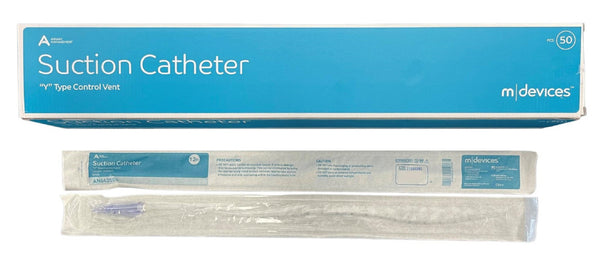 MDevices Y-Suction Catheter with Control Vent 12FR 56cm Soft Clear Tube, Sterile, White (AN042004)