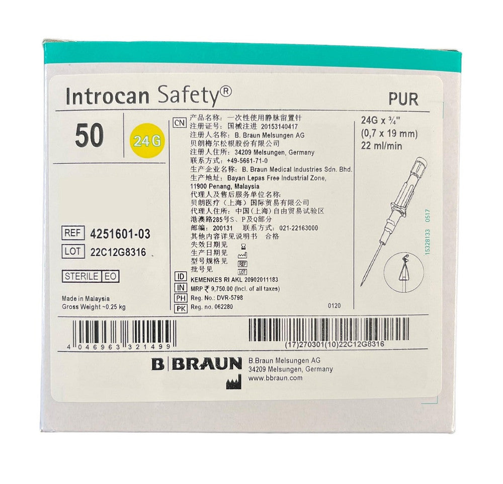 B. Braun Introcan Safety IV Catheters 24G x ¾ 19mm