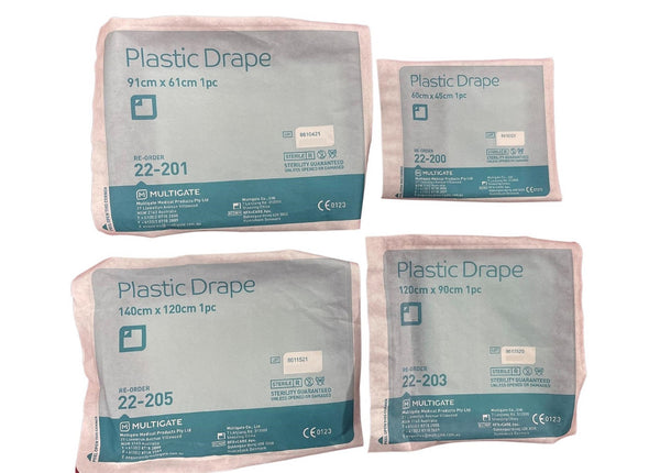 Multigate Plastic Drape Sheet, Sterile Waterproof Recyclable 45cm/ 61cm/ 90cm/ 120cm - Each