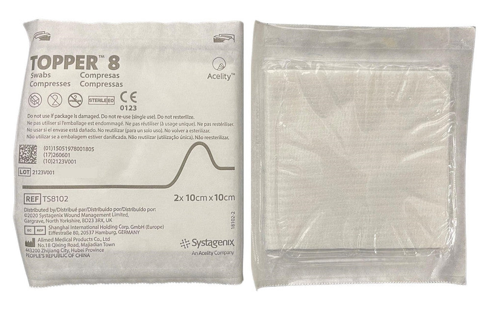 Topper 8 Gauze Non-Woven (8Ply) 10cm x 10cm Topper Sterile 2pcs/pk (TS8102) 75packs