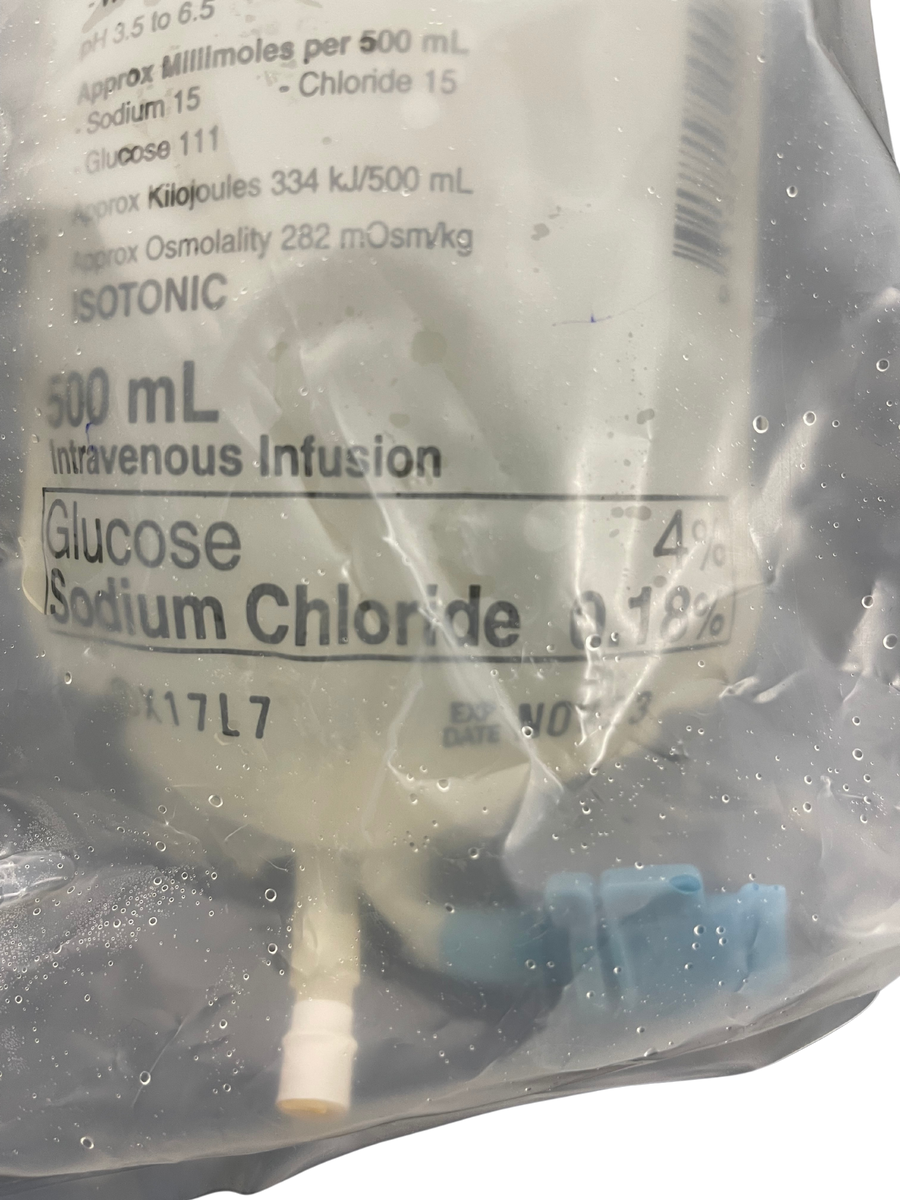 Baxter Intravenous IV Solution Glucose 4% Saline 18% 500ml AHB1253