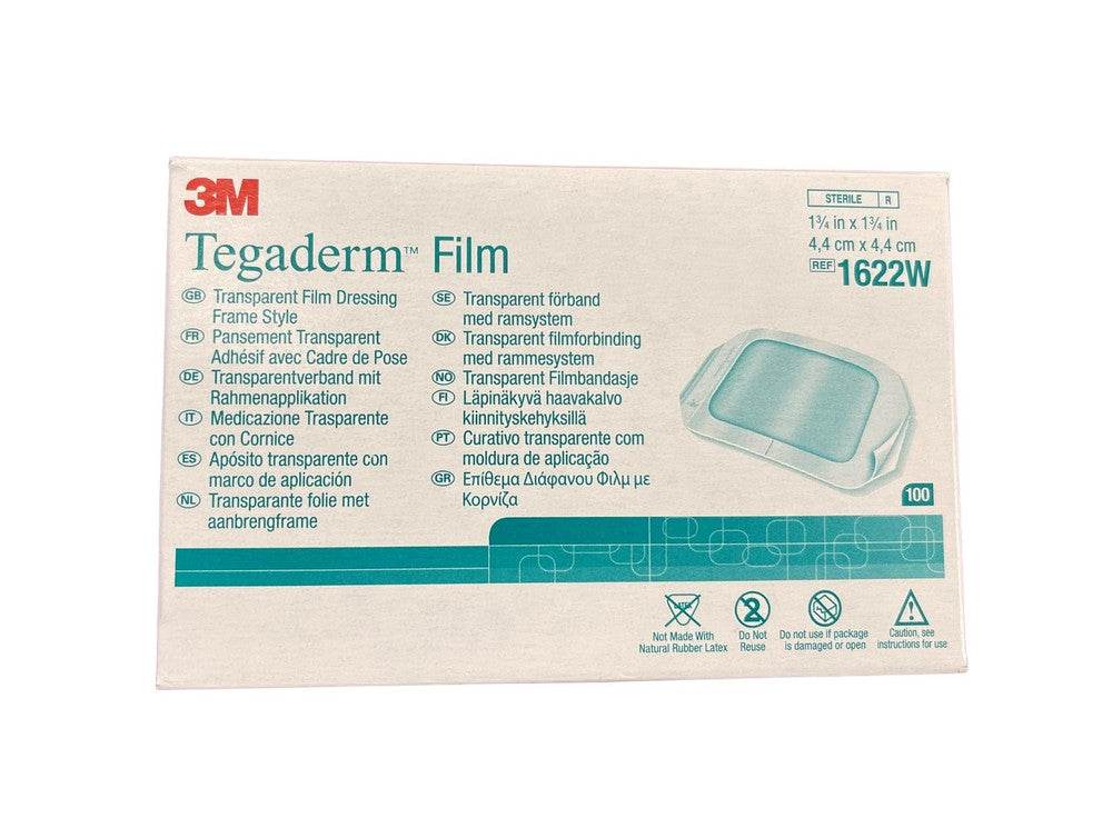 3M Tegaderm Film Peadiatric 4.4cmx4.4cm Adhesive Transparent 1622W All Packaging