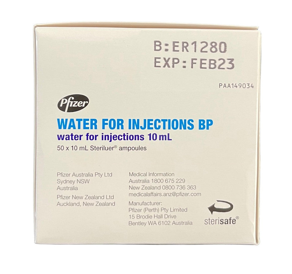 Pfizer Water for Injection BP 10ml Steriluer Ampoules 25020010 50