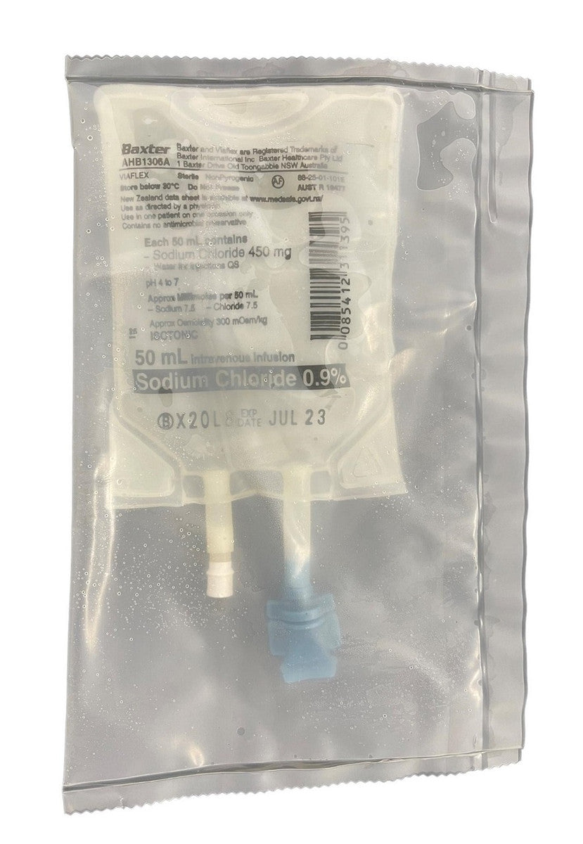 Baxter Viaflex 0.9% Sodium Chloride 50ml Bag IV Infusion Intravenous