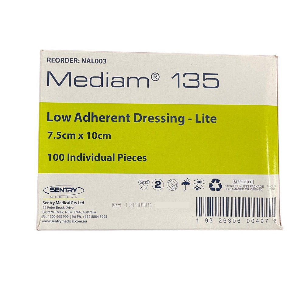 Mediam 135 Lite Non Adherent Dressing 7.5cmx10cm NAL003 100 pieces