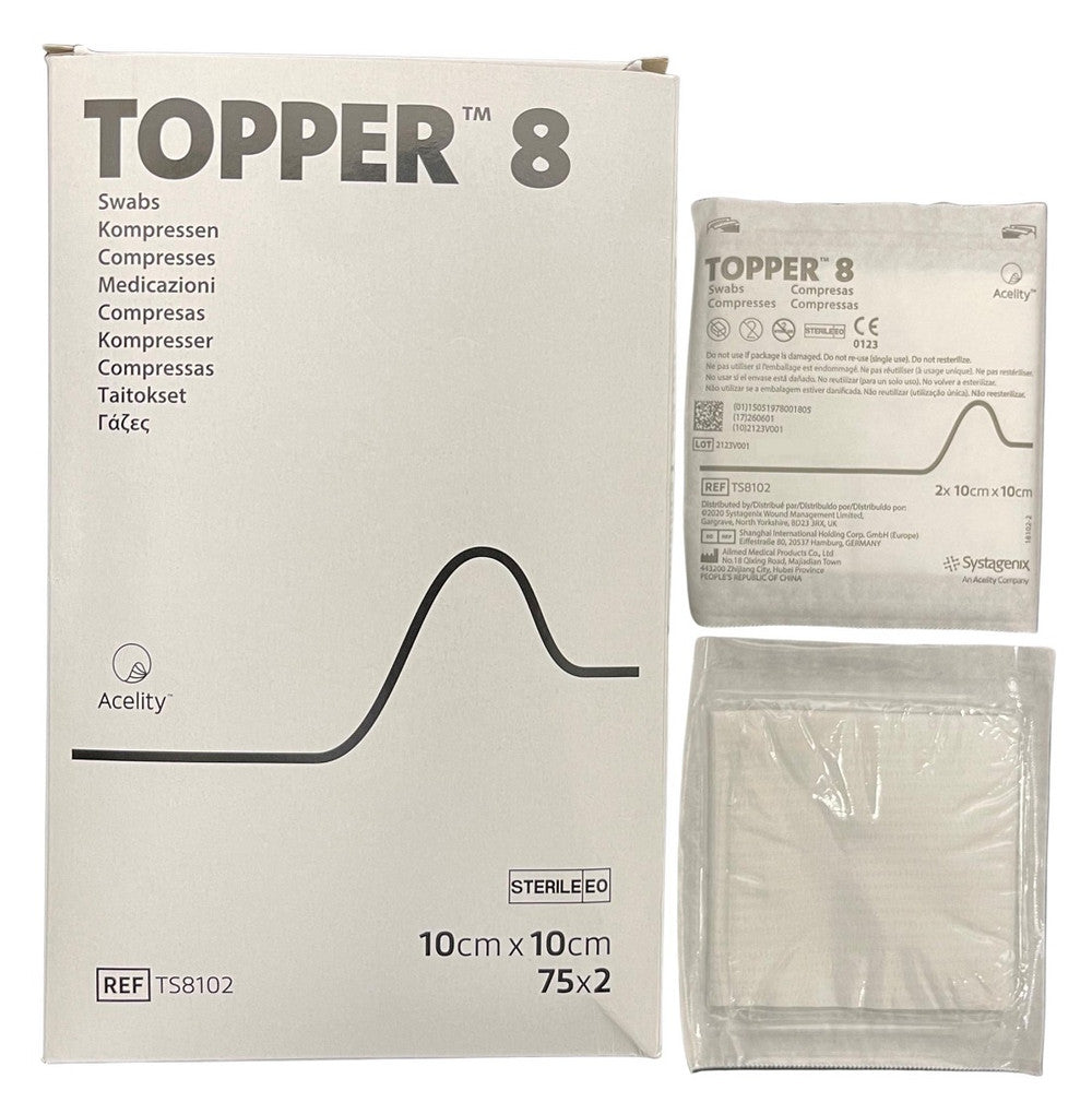 Topper 8 Gauze Non-Woven (8Ply) 10cm x 10cm Topper Sterile 2pcs/pk (TS8102) 75packs