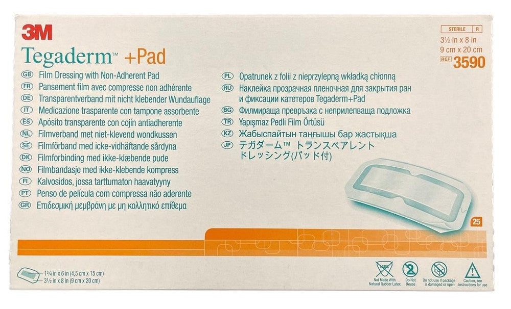 3M Tegaderm + Pad Dressing 9Cmx20Cm Adhesive Transparent 3590 Box