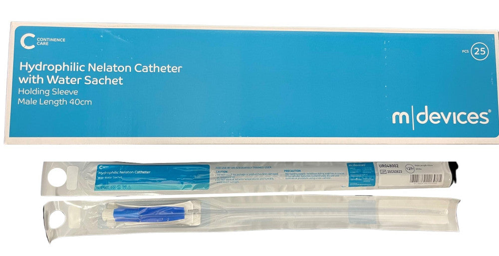 MDevices Hydrophilic Coated Nelaton Catheter with Water Sachet Sterile Box/25pcs