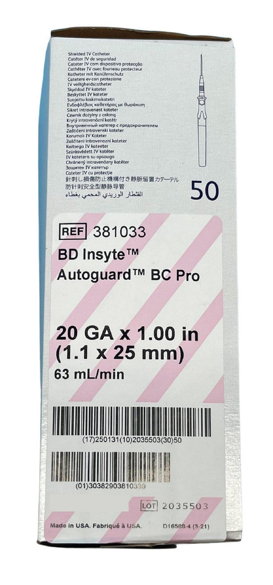 BD Insyte Autoguard BC Pro Blood Control Technology 20G x