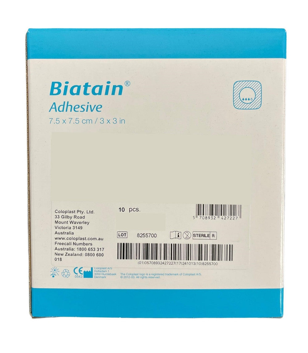 Coloplast Biatain Foam 7.5cm X 7.5cm Adhesive All Packaging