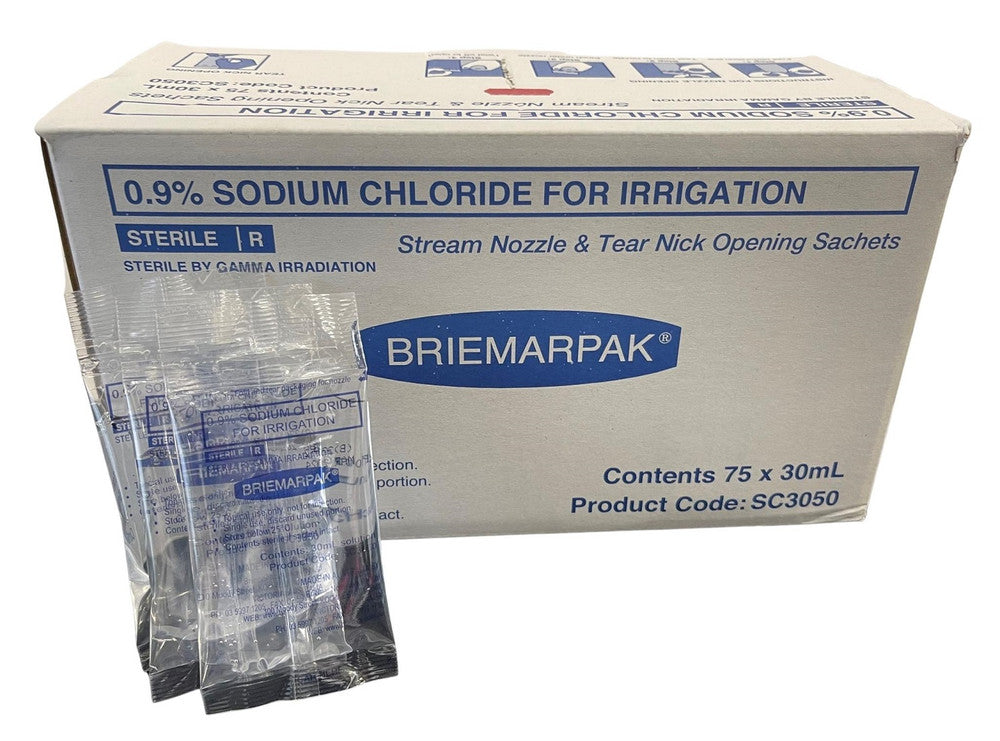 Briemar Saline Sodium Chloride 0.9% Irrigation Solution 30ml Sachet SC3050