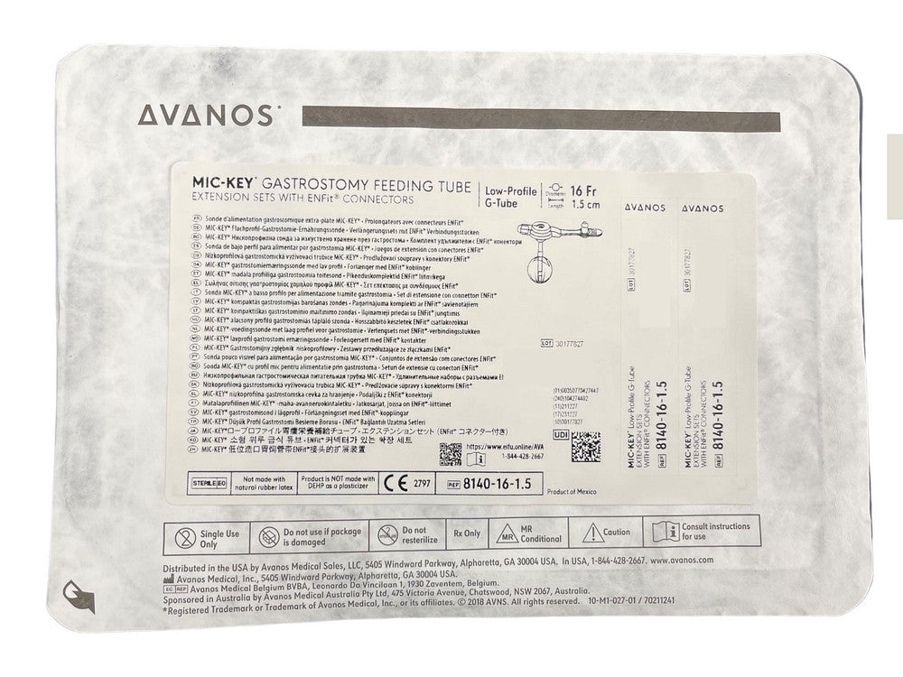 Avanos Mic Key Low Profile Feeding Peg Tube Extension Sets