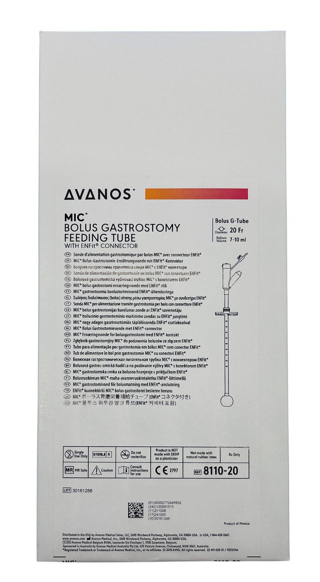 Avanos MIC Balloon Bolus Gastrostomy Feeding Tube With Enfit Connectors