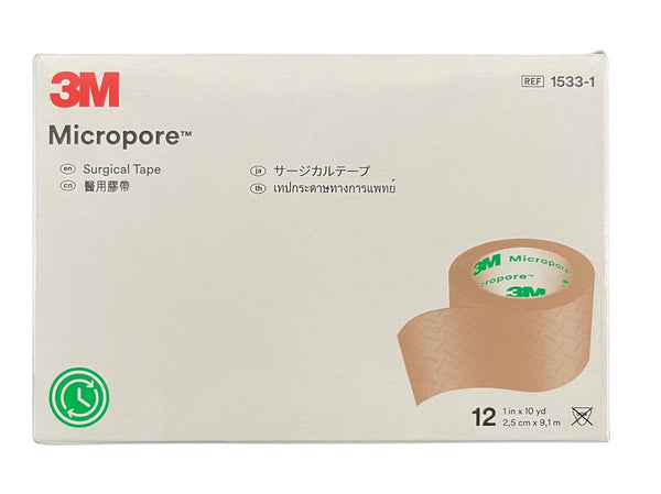 3M Micropore Surgical Tape 25Mm x 9.1m Skin Tone, Pack of 12 (1533-1)