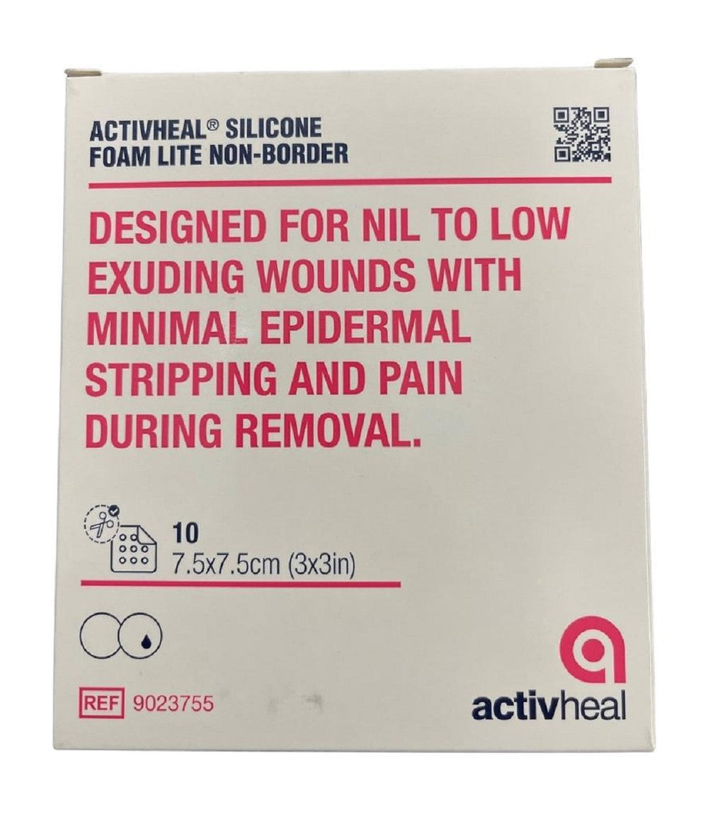 Activheal Silicon Adhesive Foam Lite 7.5 X 7.5cm No Border - Box of 10