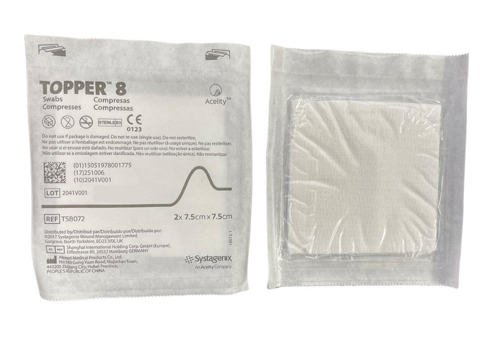 Topper Gauze Non-Woven (8Ply) 7.5cmx7.5cm Topper Sterile (TS8072) Pkt x 2 - 50 packs