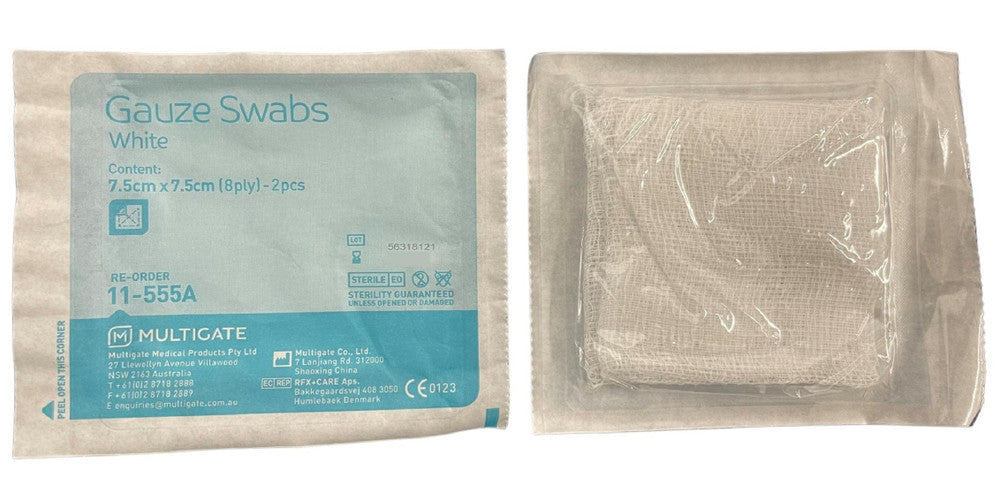 Multigate Gauze Swabs 7.5cm X 7.5cm White 2pc/pkt 11 555A