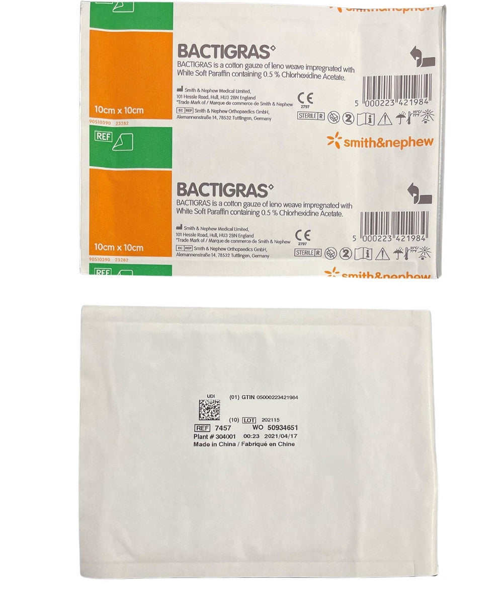 Bactigras Antiseptic Gauze Dressing 10cm x 10cm - 10 pieces/pack by Smith & Nephew on Medisa.com.au