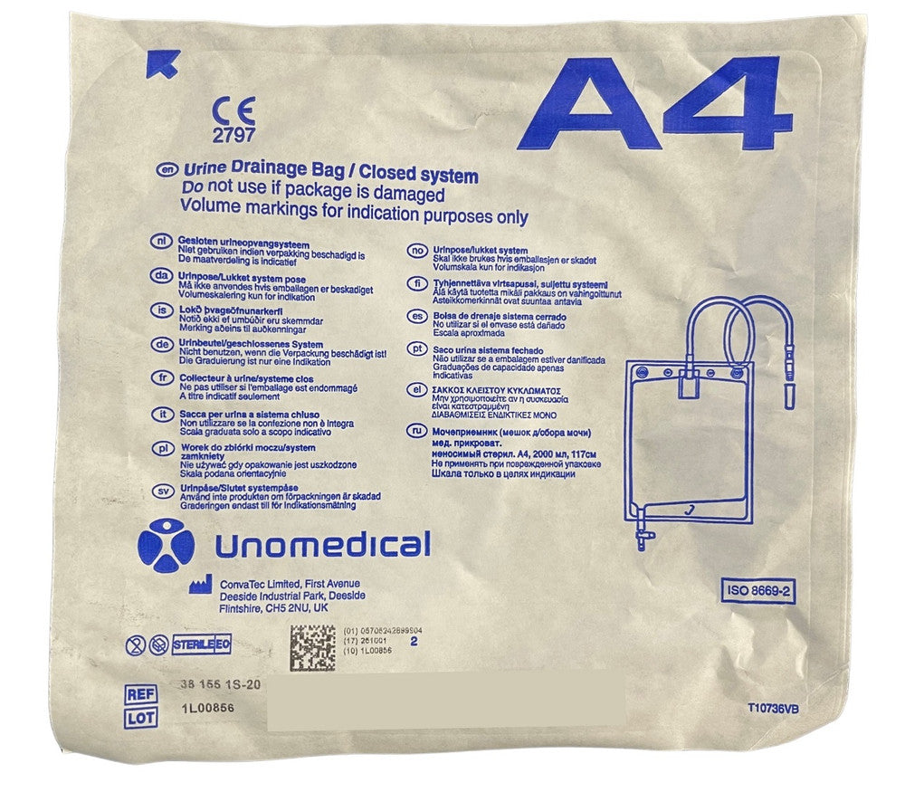 ConvaTec A4 Drain Bag Closed System 2000Ml Sterile 117Cm Tube