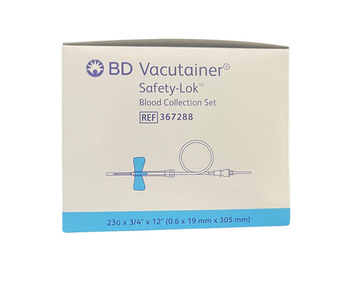 BD Vacutainer Safety-Lok Blood Collection Set, with Luer Adapter, 23 Gauge x 0.75 Inch Needle, 12 Inches Tubing, Light Blue - Box of 50