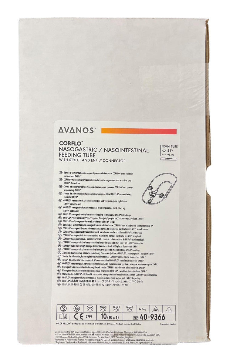 Avanos Corflo Nasogastric/Nasointestinal Feeding Tube Anti Clog With Enfit Connector