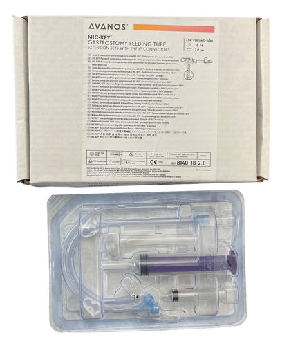 Avanos Mic-Key 18Fr Low-Profile Balloon Gastrostomy Feeding Tube Extension Sets With Enfit Connectors - All Lengths