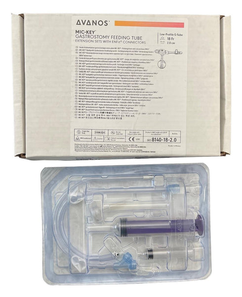 Avanos Mic-Key 18Fr Low-Profile Balloon Gastrostomy Feeding Tube Extension Sets With Enfit Connectors - All Lengths